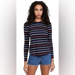Veronica Beard Mason baseball tee in a navy multi-color stripe pattern SZ XS